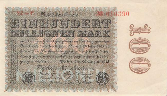 100 Millionen Mark 1923 ro 106p YZ